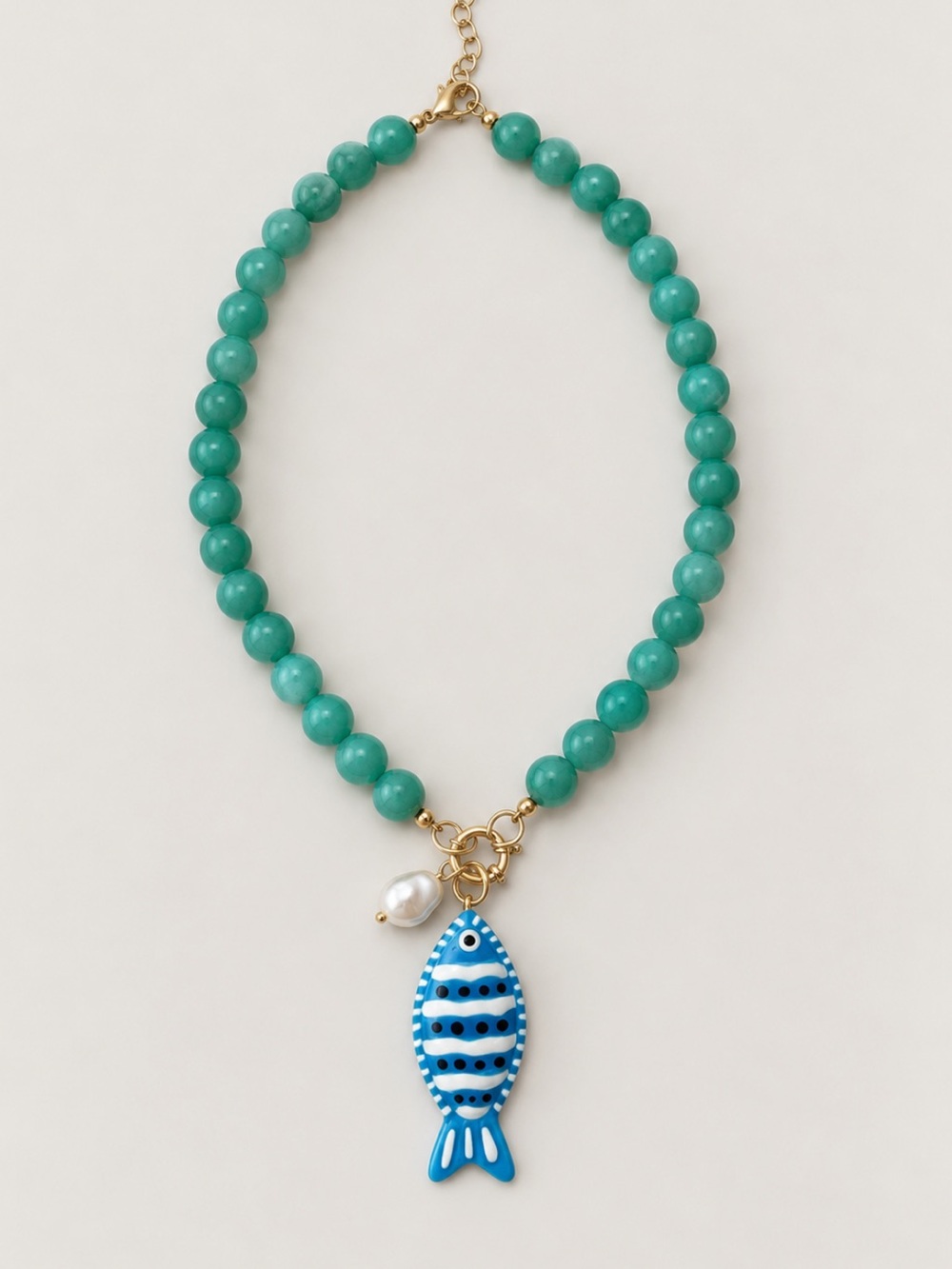 New! Coastal Mint Green Beaded Blue Fish Dopamine Vacation Necklace NWOT 1018